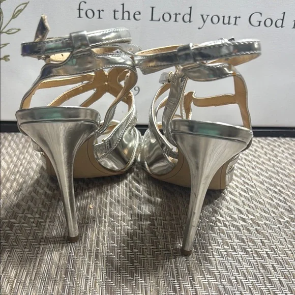 Sam Edelman Silver Strappy Heels Women SZ 8 Box 1 - Picture 6 of 7